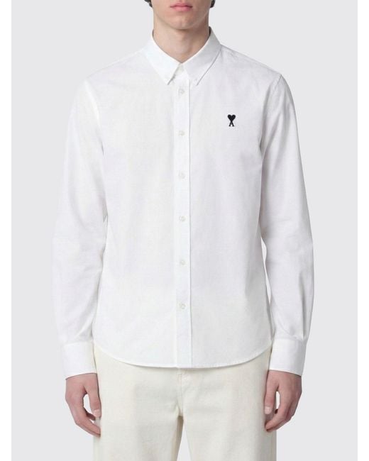 AMI White Cotton Shirt With Logo for men