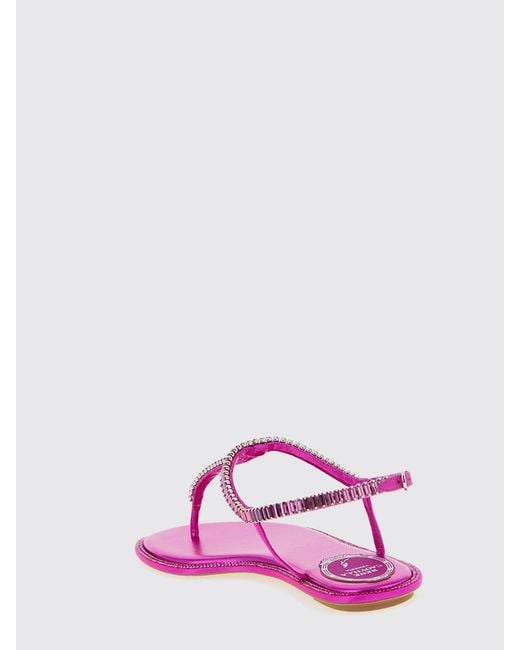 Rene Caovilla Pink Diana Satin Sandals With Crystals
