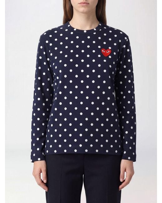 COMME DES GARÇONS PLAY Blue Comme Des Gar&Ccedil	Ons Play Polka Dot Long-Sleeved Cotton T-Shirt With Embroidered Logo