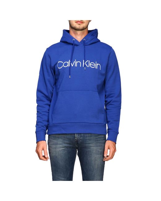Calvin Klein Blue Sweatshirt With Hood And Maxi Logo for men