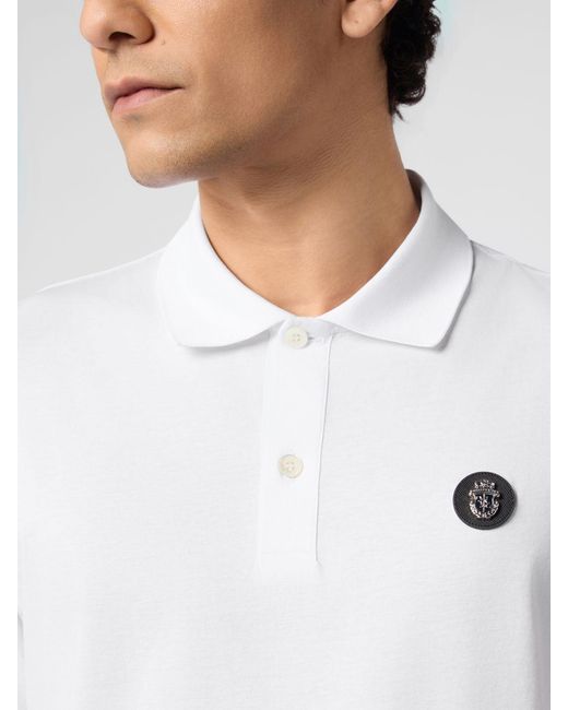 Billionaire White Short-Sleeved Cotton Polo Shirt With Applied Logo for men