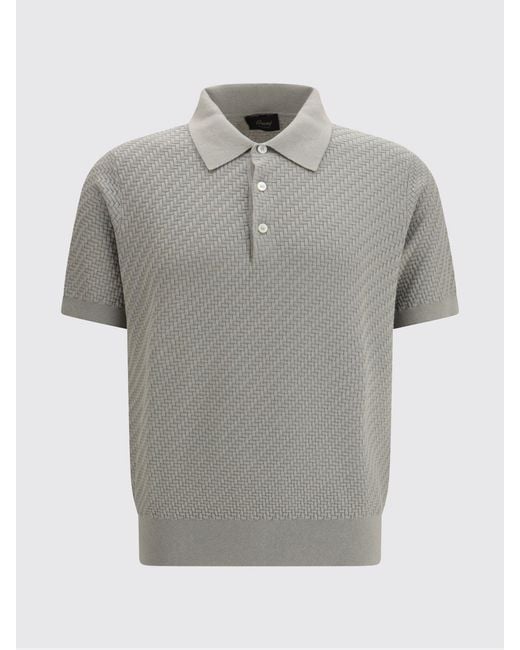 Brioni Gray Cotton And Silk Knit Polo Shirt for men
