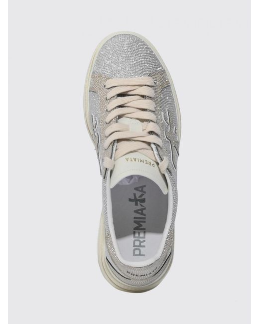 Premiata White Claudia Nylon Sneakers With Rhinestones