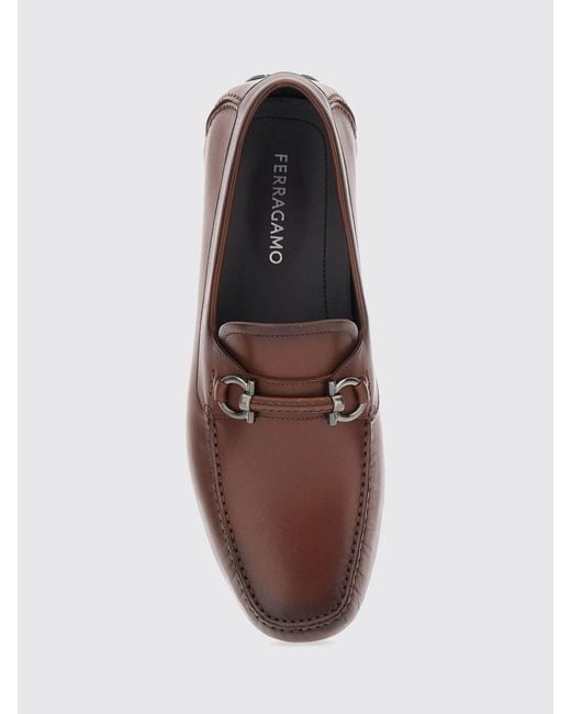 Ferragamo Brown Calfskin Driver Loafers With Metal Gancini Horsebit for men