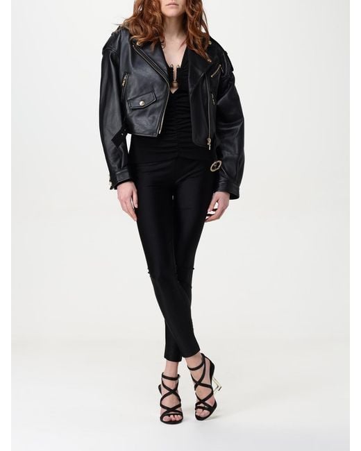 Just Cavalli Black Cropped Leather Moto Jacket