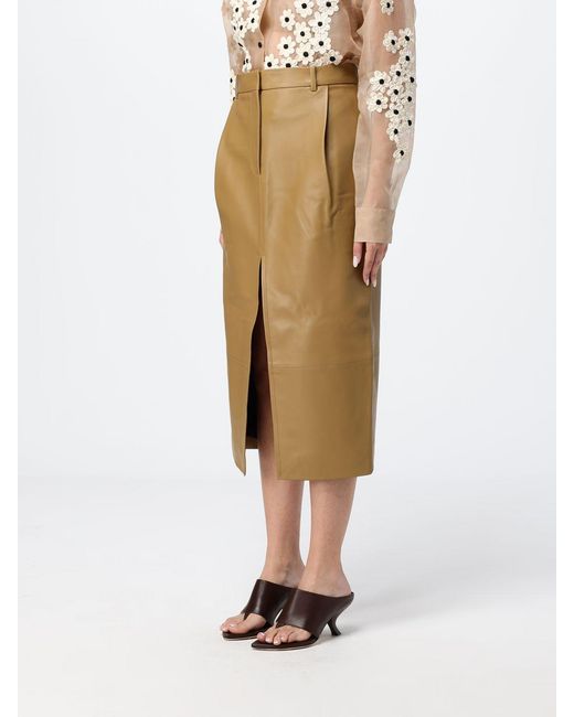 Khaite Natural Mid-Rise Leather Midi Pencil Skirt With Front Slit