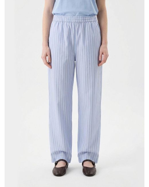 ROTATE BIRGER CHRISTENSEN Blue Striped Cotton Palazzo Trousers