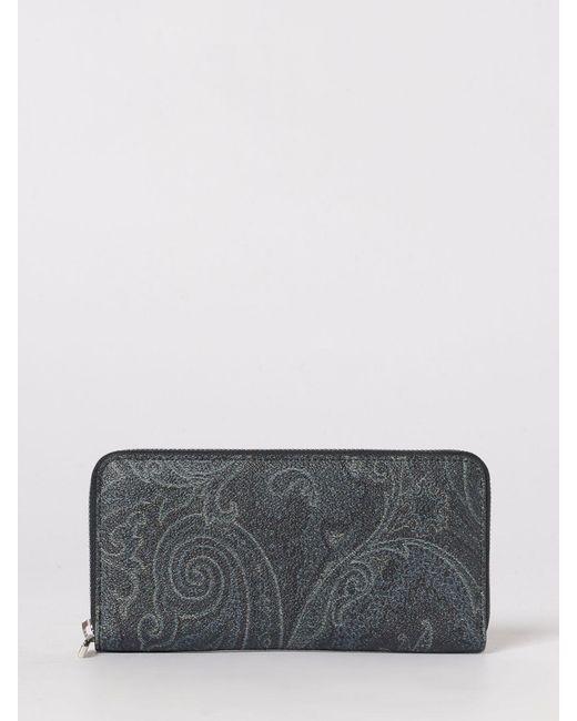 Etro Gray Paisley Print Coated Cotton Wallet