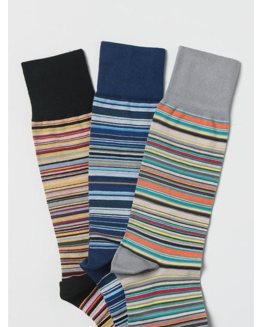 Paul Smith Blue Set Of 3 Pairs Of Striped Cotton Socks for men