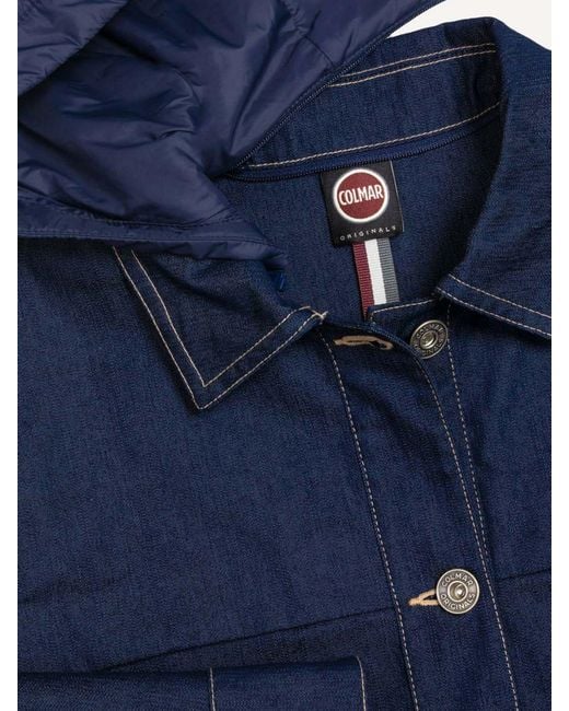 Colmar Blue Short Cotton-Blend Jacket With A Removable Hood And Classic Collar