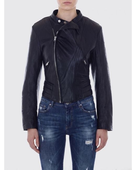 Maison Margiela Blue Slim Fit Ovine Leather Biker Jacket With Side Zip