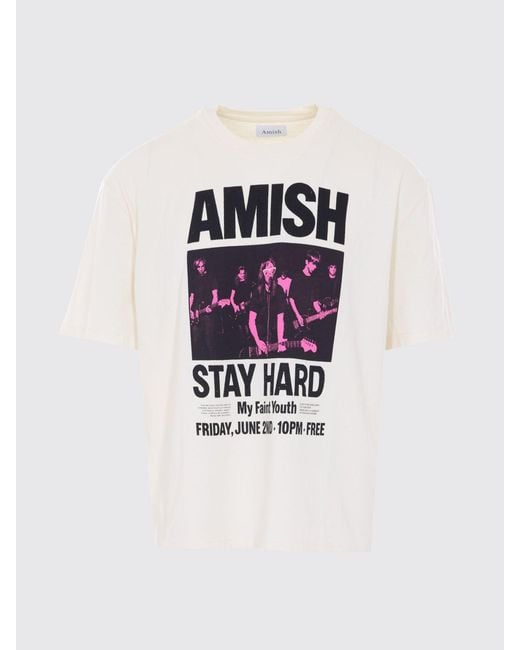 AMISH White Graphic Logo Print Cotton T-Shirt With Dropped Shoulders for men