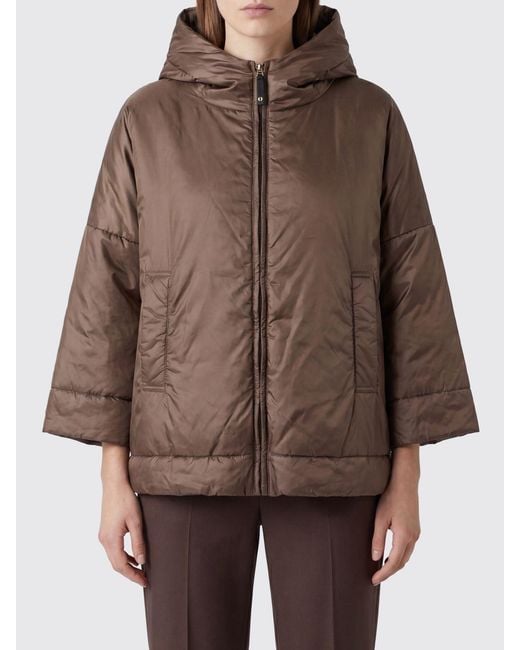 Max Mara Brown Hooded Short Down Jacket