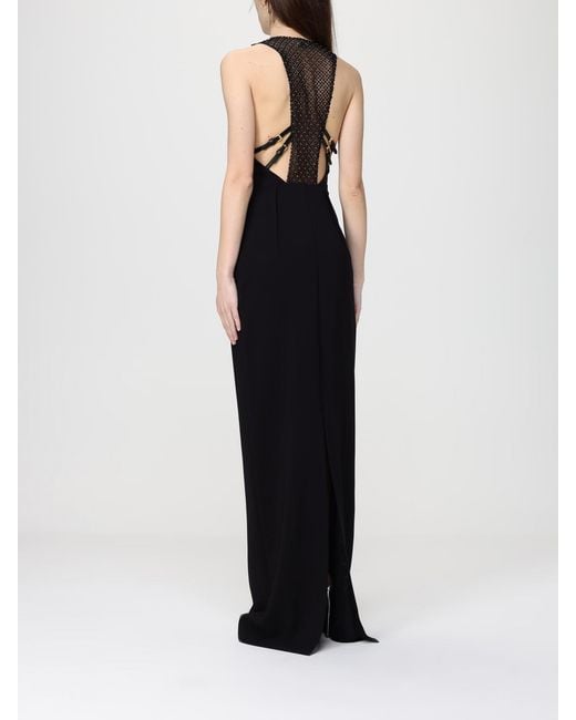 Elisabetta Franchi Black Long Crepe Dress With Beads