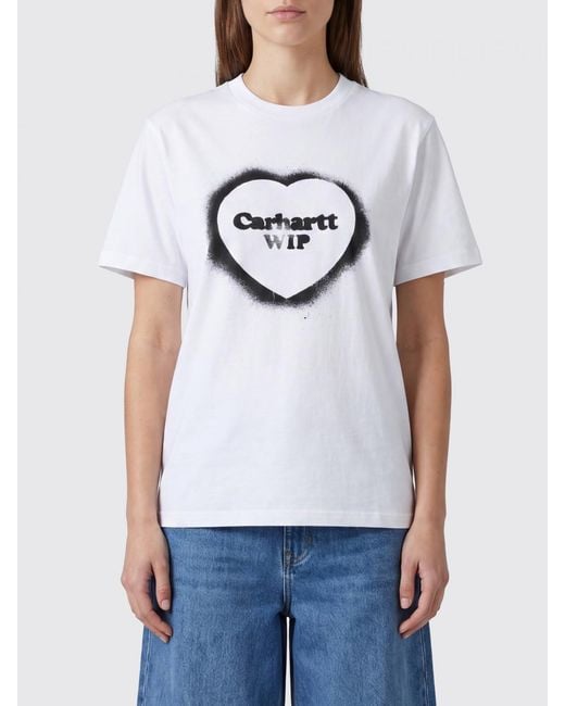 Carhartt White Short-Sleeved Cotton T-Shirt With Chest Logo Print