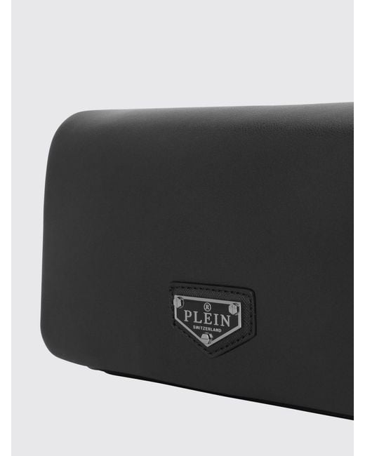 Philipp Plein Black Smooth Leather Crossbody Bag With Metal Logo And Flap