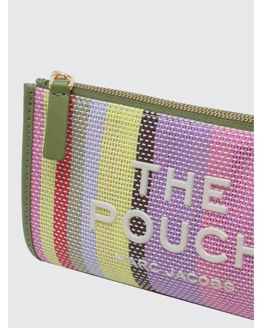 Marc Jacobs Pink The Large Pouch Striped Mesh Clutch With Contrast Logo