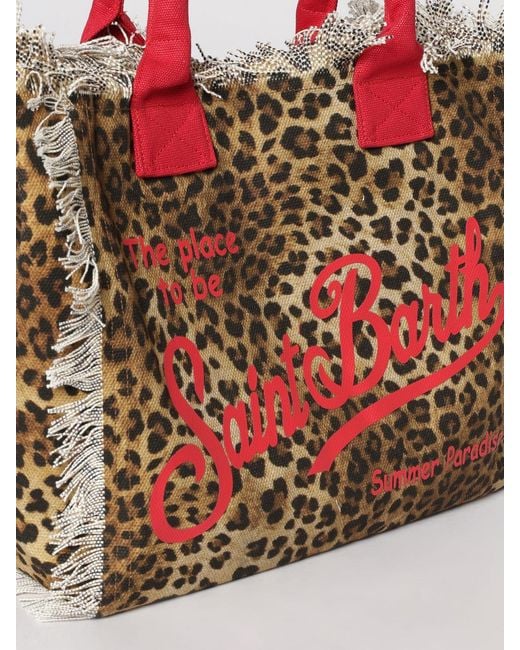 Mc2 Saint Barth Red Printed Cotton Vanity Bag With Logo