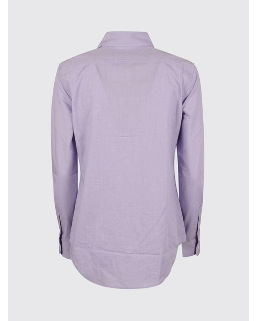 Polo Ralph Lauren Purple Slim Fit Cotton Shirt With Embroidered Pony Logo