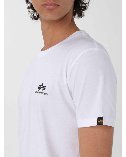T-shirt in cotone con logo di Alpha Industries in White da Uomo