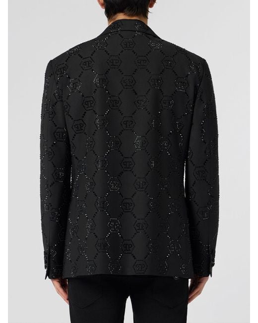 Philipp Plein Black Pp Rhinestone Single-Breasted Blazer for men