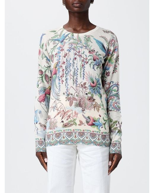 Etro White Silk And Cashmere Crew Neck Pullover With Paisley