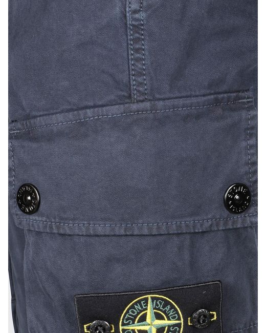 Stone Island Blue Stretch Organic Cotton Cargo Trousers With Compass Logo for men