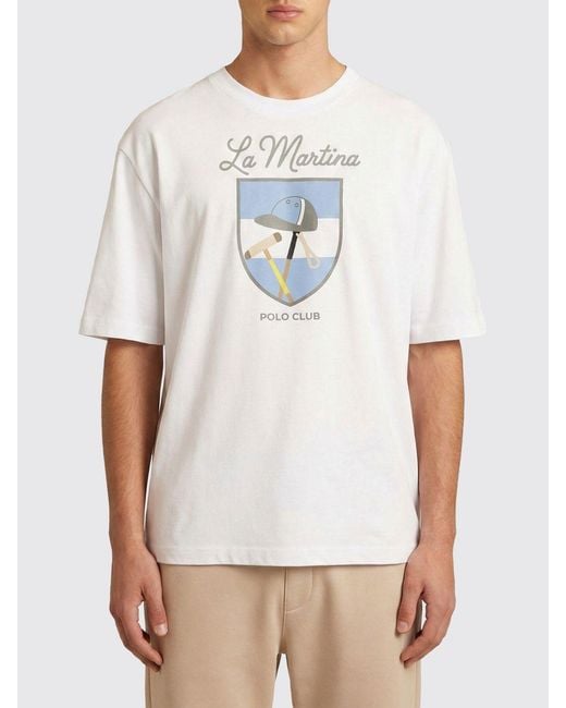 La Martina White Printed Cotton T-Shirt for men