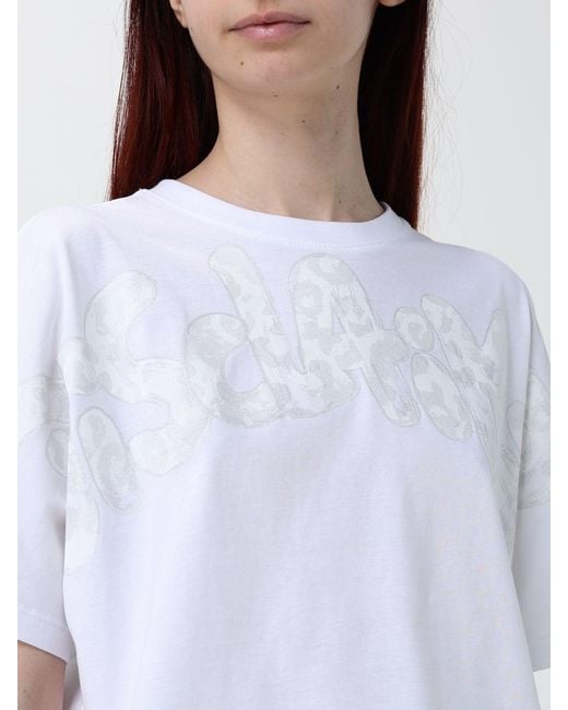 DISCLAIMER White Cropped Cotton T-Shirt With Printed Logo And Crew Neck