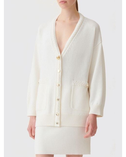 Fabiana Filippi White Wool Cardigan With Dropped Shoulders And Deep V-Neck