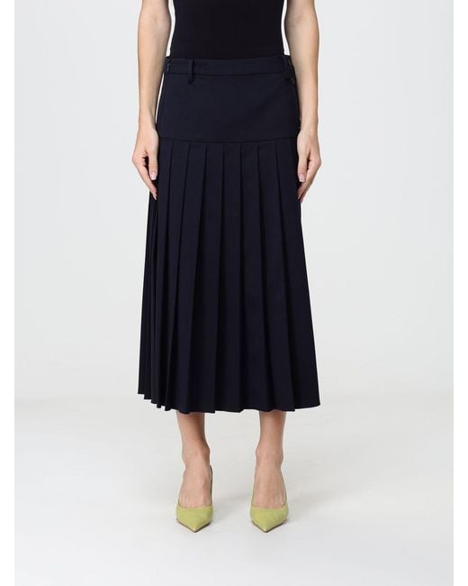 N°21 Blue High-Waisted Pleated A-Line Wool Blend Midi Skirt