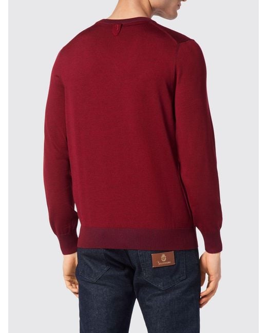 Billionaire Red Wool And Silk V-Neck Jumper With A Jacquard Crest Logo for men
