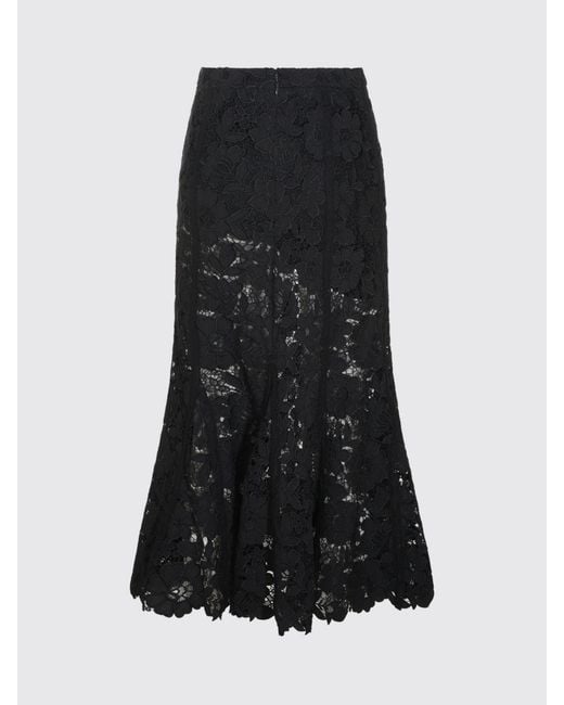Self-Portrait Black High-Waisted A-Line Lace Midi Skirt With Straight Hem