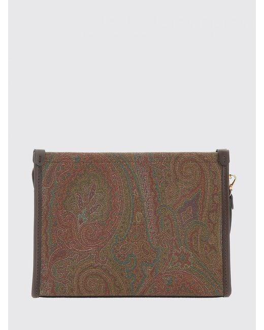 Etro Brown Arnica Coated Cotton Paisley Print Pouch