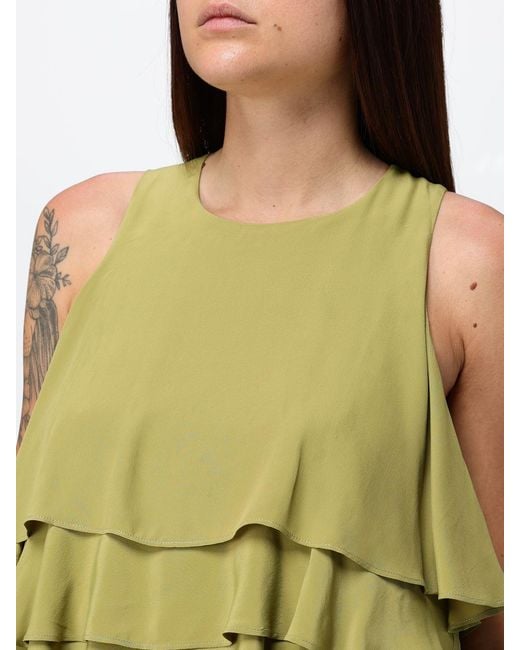 AMI Green Silk Blend Long Dress With Ruffles