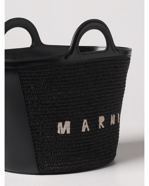 Marni Black Tropicalia Bag In Leather And Raffia
