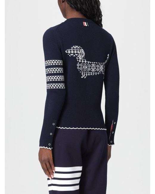 Thom Browne Blue Wool Sweater With Jacquard Logo