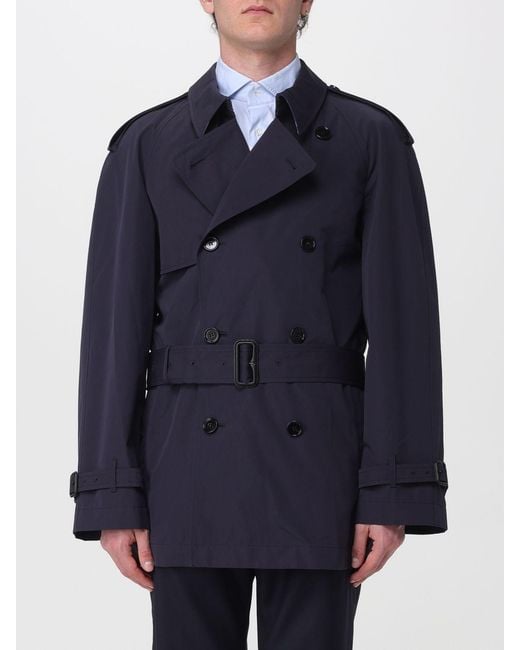 Burberry Blue Double-Breasted Cotton Trench Coat for men