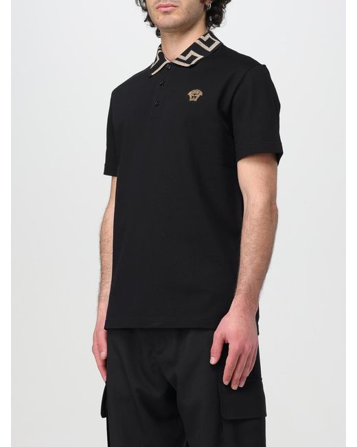 Polo En Piqué Avec Logo Versace pour homme en coloris Black