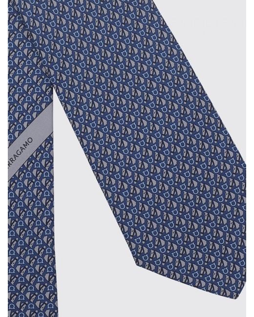 Ferragamo Blue Graphic Print Silk Tie With Gancini Motif for men
