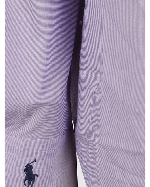 Polo Ralph Lauren Purple Slim Fit Cotton Shirt With Embroidered Pony Logo