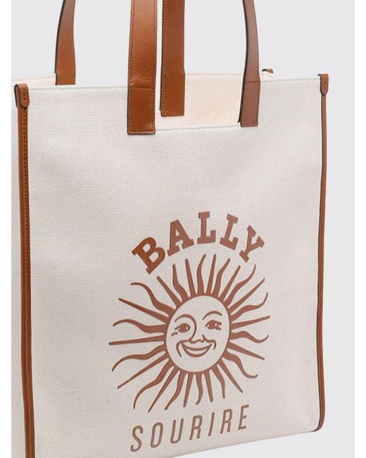 Bally Natural Canvas Tote Bag With Printed Logo And Double Leather Handles