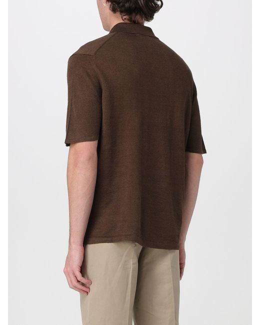 Roberto Collina Brown Linen Polo Shirt for men