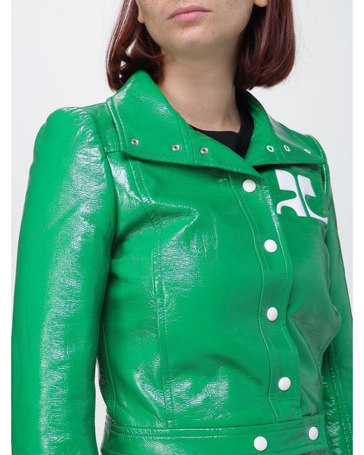 Courreges Green CourrÈ Ges Contrast-Logo Cropped Faux Leather Jacket