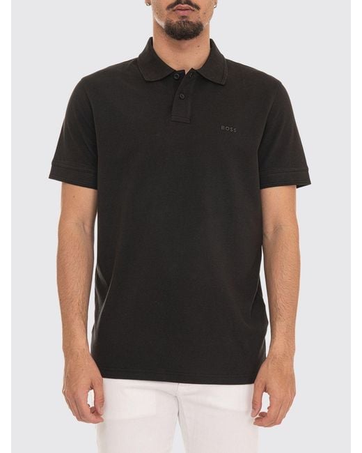 Boss Black Short-Sleeved Cotton Polo Shirt With Ribbed Collar for men