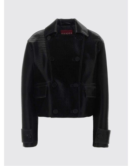 Gucci Black Croc Print Leather Jacket