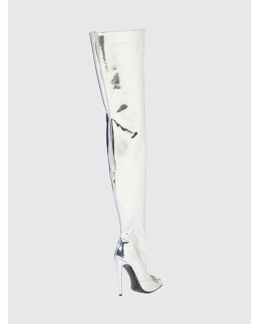 Philipp Plein White Patent Over-The-Knee Boots With A High Stiletto Heel