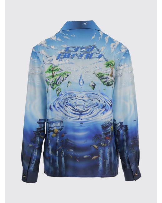 Casablanca Blue Silk Shirt With Monogram Print for men