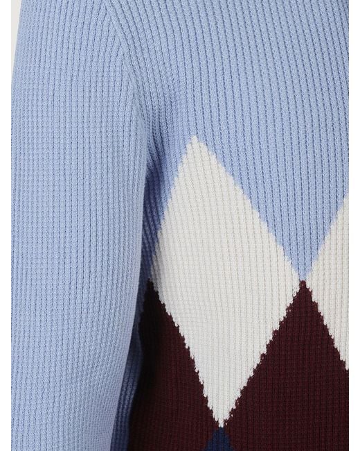 Ballantyne Blue Cotton Crewneck Pullover With Diamond Pattern for men
