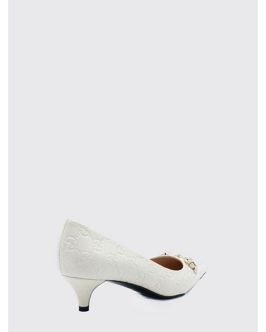 Gucci Natural Leather Pumps With Embossed Gg Monogram